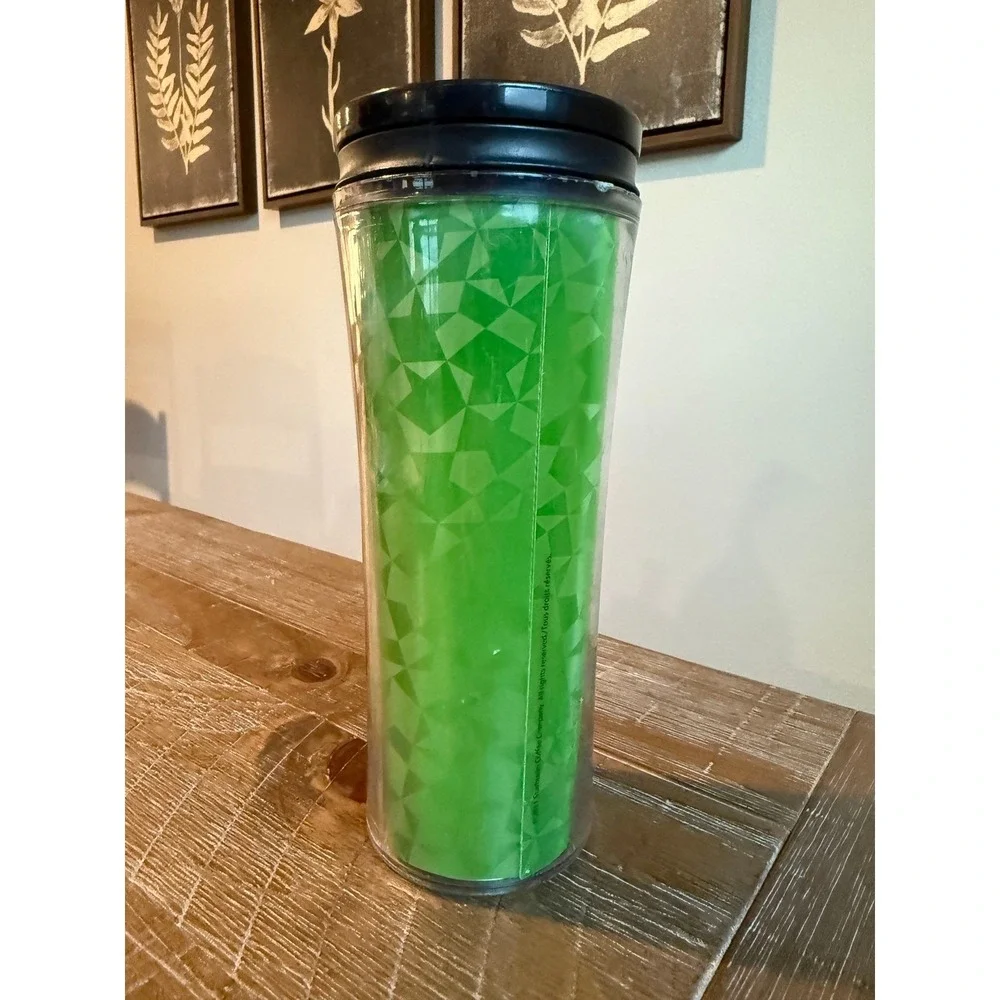 Starbucks 2011 Lime Green Mosaic Double Wall Travel‎ Tumbler 16oz Insulated Cup
